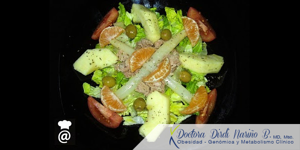 Ensalada de Atún, Manzana, Esparragos y Mandarina